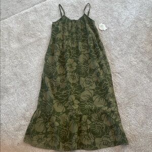 Linen blend Olive Green Patterned Dress